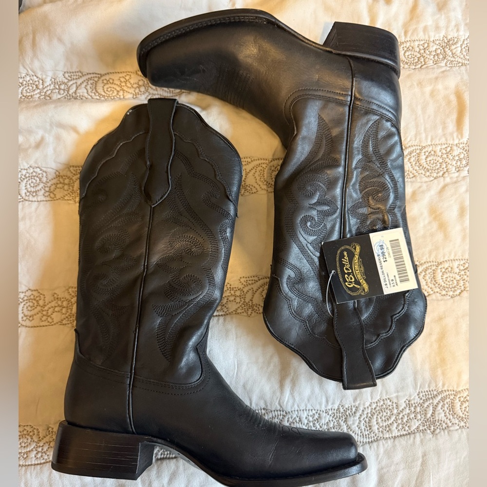 J.B. Dillon Black Leather Cowboy Boots